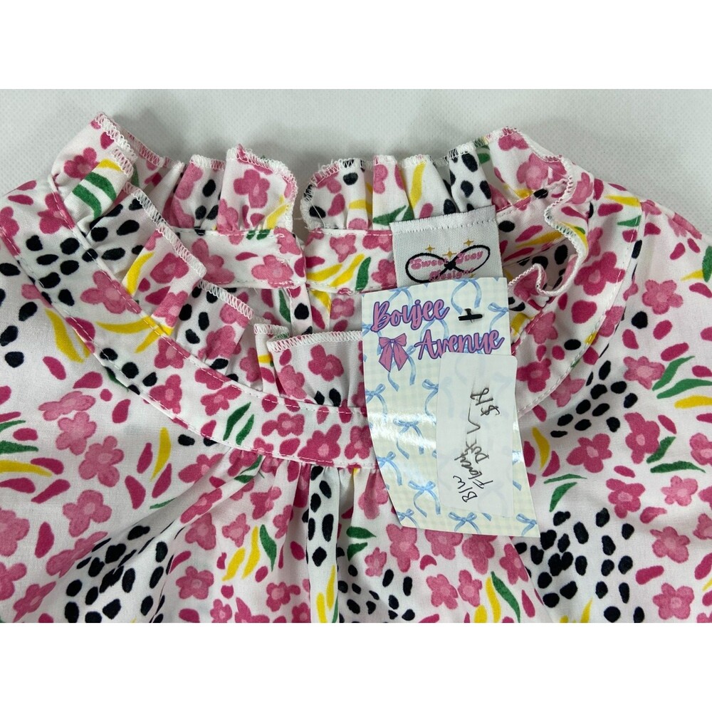 Pink Floral Women Large Blouse Ruffle Neck Multi Color Casual Top NWT - Picture 6 of 9